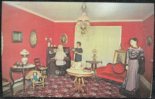The Victorian Parlor at the Time Was Village Museum in Mendota, Illinois - Vintage Museum Postcard