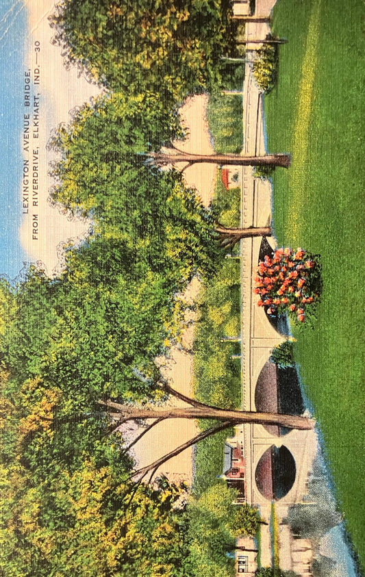 Lexington Avenue Bridge, From River Drive, Elkhart, Indiana - Vintage Bridge Postcard