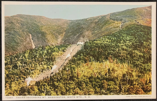 Trains Ascending Mt. Washington, White Mountains, New Hampshire - Copr. Detroit Publishing Co. - Vintage Scenic Postcard