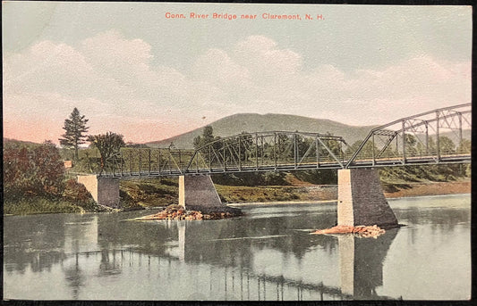 Connecticut River Bridge near Claremont, New Hampshire - Made in Germany - Vintage Bridge Postcard