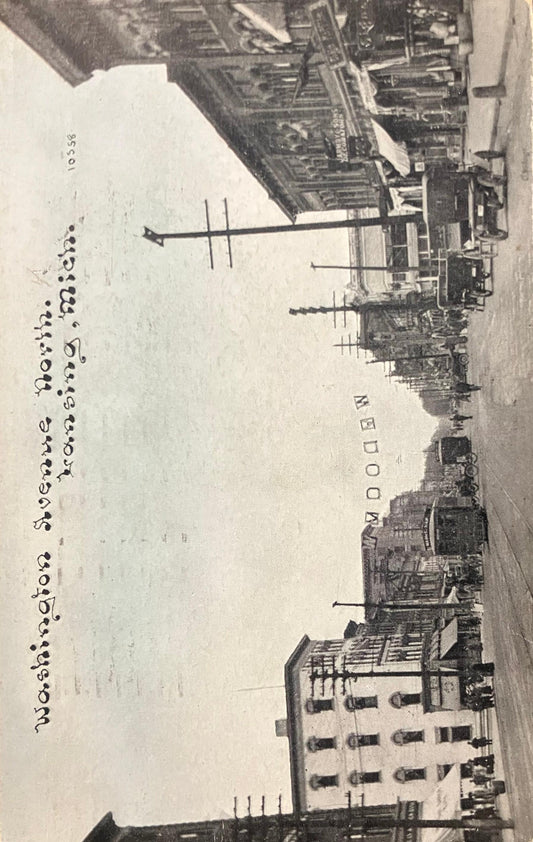 Washington Avenue North, Lansing, Michigan in 1910, Carriages, Model T cars, and Trolley Transportation - Vintage Transportation Postcard