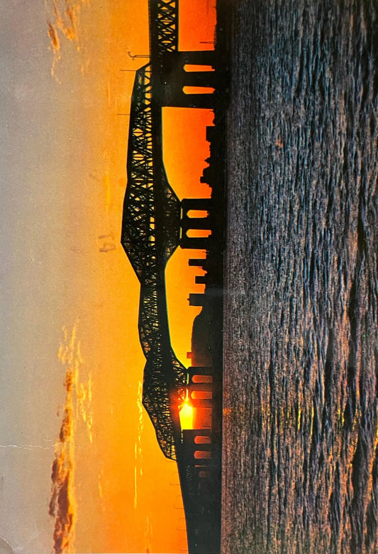 Sunset on Champlain Bridge - Montreal, Quebec, Canada - Vintage Postcard
