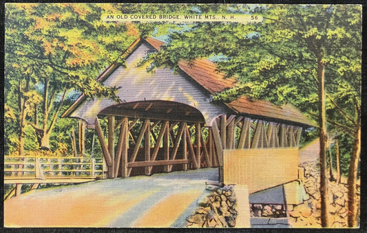 An Old Covered Bridge, White Mountains, New Hampshire - Vintage Covered Bridge Postcard