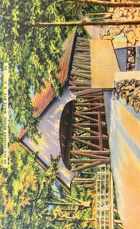 An Old Covered Bridge, White Mountains, New Hampshire - Vintage Covered Bridge Postcard