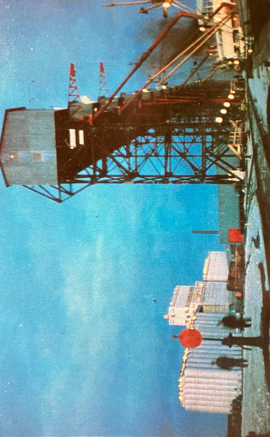 Night Scene of Ships Loading in Port Churchill, Manitoba - Made in Canada - Vintage Postcard