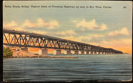 Bahia Honda Bridge, Highest Span of Overseas Highway on the way to Key West, Florida - Vintage Postcard