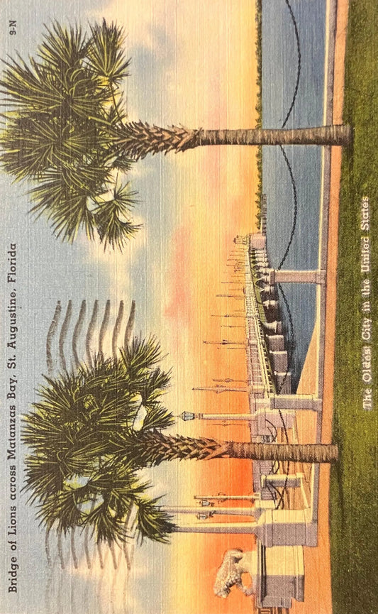 Bridge of Lions across Matanzas Bay, St. Augustine, Florida - The Oldest City in the United States - Vintage Postcard