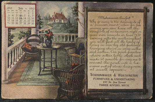 Schoonmaker and Worthington Furniture & Undertaking 157 St. Joe Street, Three Rivers, Michigan - Vintage Postcard