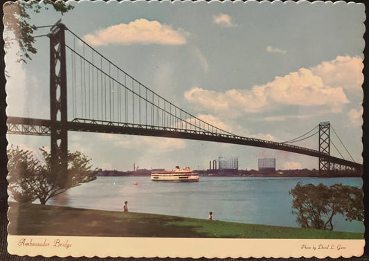 Ambassador Bridge - Detroit, Michigan and Windsor, Ontario - Photo by David L. Gunn - Vintage Postcard