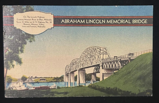 Abraham Lincoln Memorial Bridge connecting Iowa and Nebraska - Vintage Postcard
