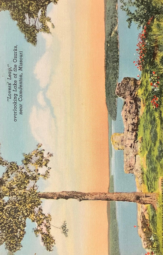 Lovers’ Leap, overlooking Lake of the Ozarks, near Camdenton, Missouri - Photo by Missouri State Highway Dept. - Vintage Postcard