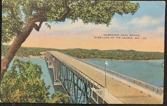 Hurricane Deck Bridge, Over Lake of the Ozarks, Missouri - Vintage Postcard