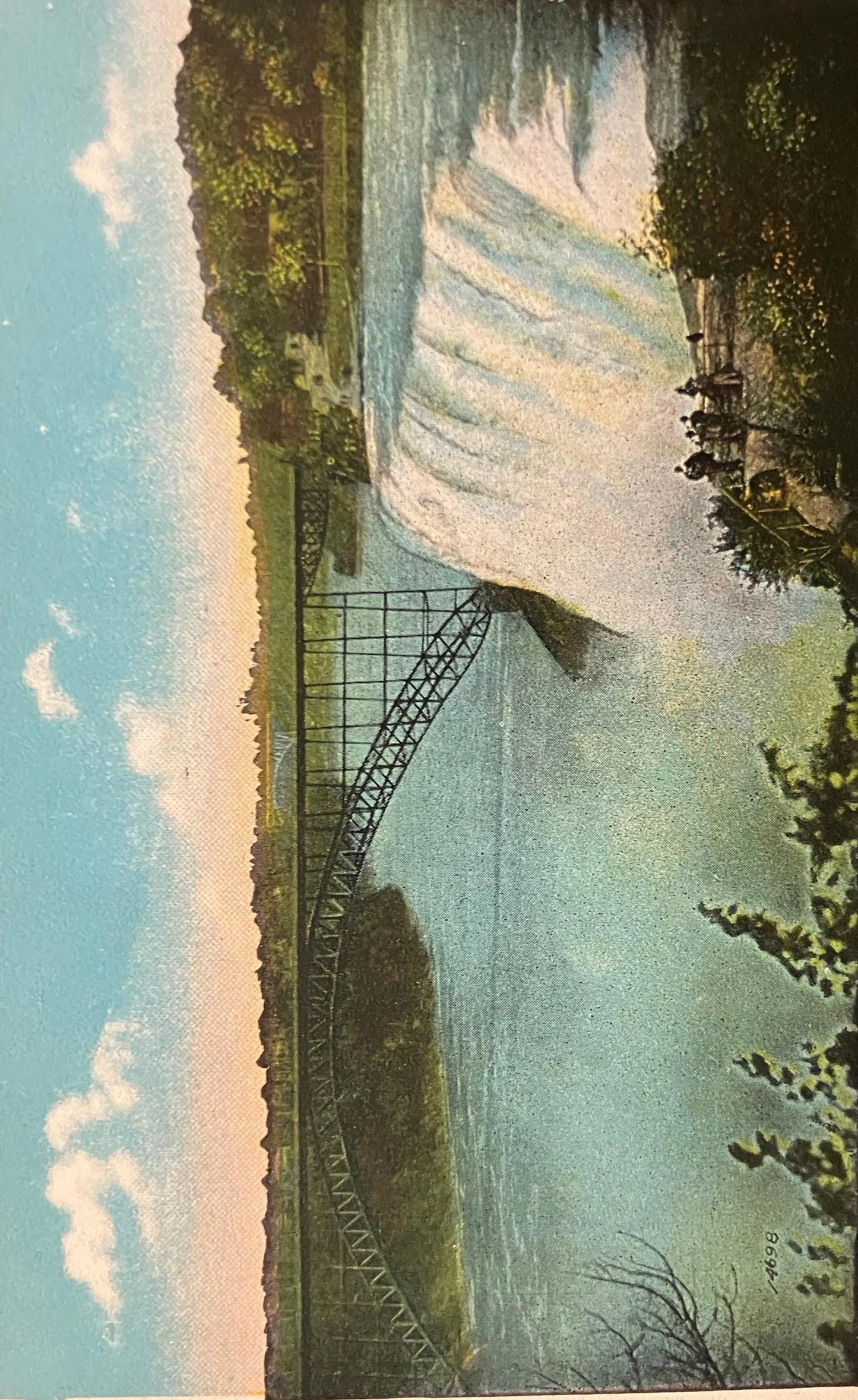 American Falls and Steel Arch Bridge From Luna Island, Niagara Falls - Vintage Postcard
