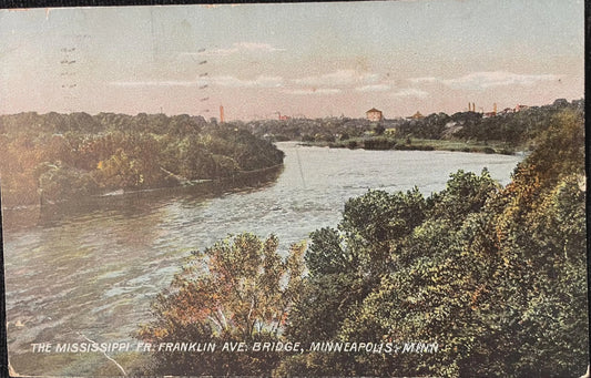 The Mississippi River, Franklin Ave Bridge, Minneapolis, Minnesota - Vintage Postcard
