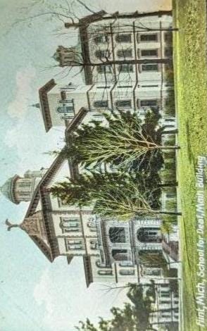 Main Building of School of Deaf in Flint, Michigan - Vintage School Postcard