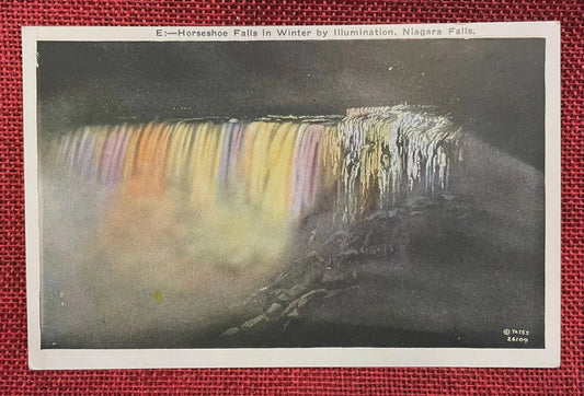 Horseshoe Falls in Winter by Illumination, Niagara Falls - Vintage Waterfall Postcard