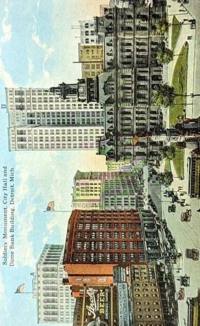 Downtown Detroit, Michigan - Vintage Postcard