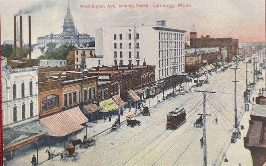 Washington Ave, looking North, Lansing, Michigan - Vintage Postcard