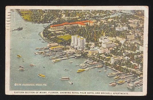 Eastern Section of Miami, Florida in 1920, Royal Palm Hotel and Brickell Apartments - Vintage Postcard