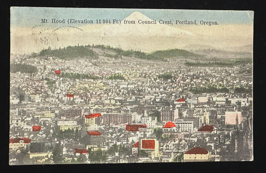 Mt. Hood (Elevation 11,934 Ft.) From Council Crest, Portland, Oregon - Vintage Postcard