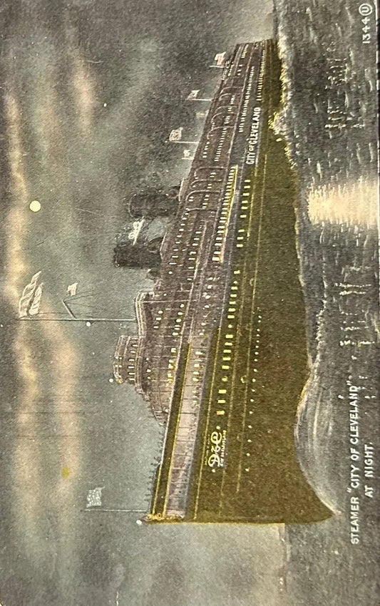 Steamer "City of Cleveland" at Night - Vintage Postcard