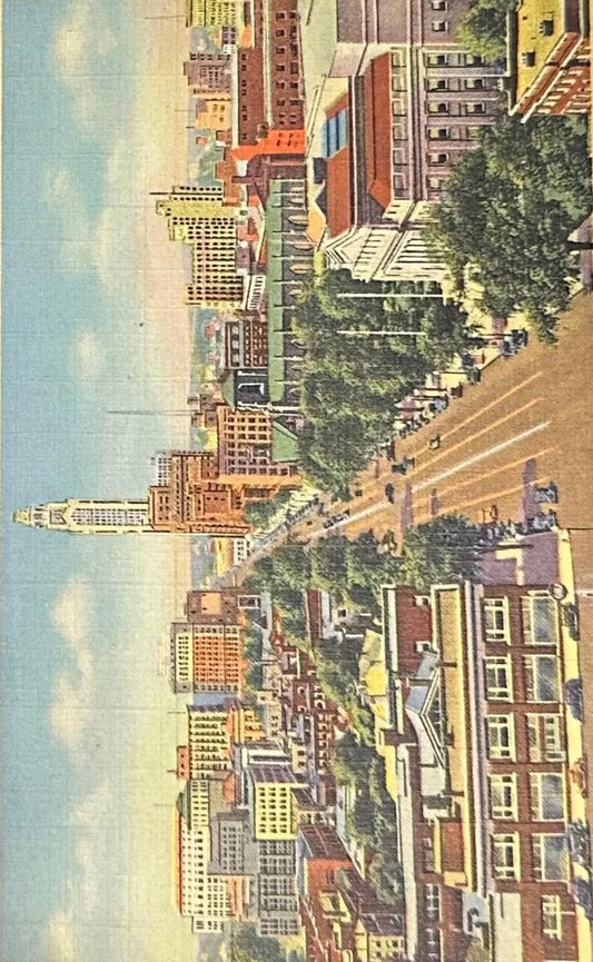 Looking West on Broad Street from Memorial Hall, Columbus, Ohio - Vintage Postcards