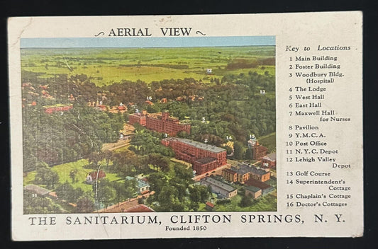 Aerial View The Sanitarium, Clifton Springs, New York - Vintage Postcard