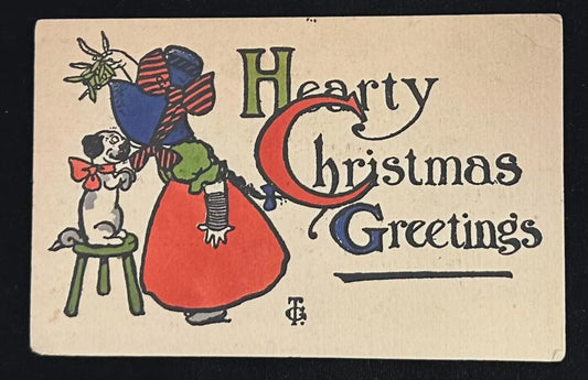 Hearty Christmas Greetings - Vintage Postcard