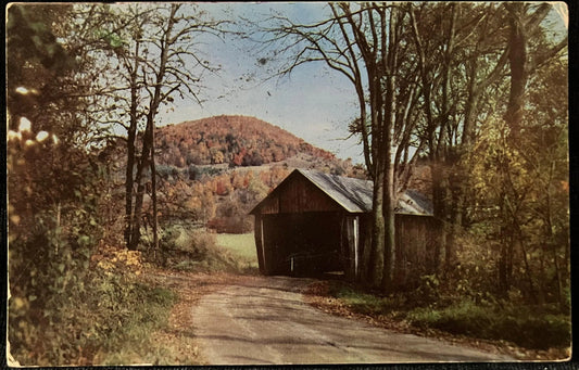 Covered Bridge in Autumn, Chelsea, Vermont - Vintage 1950s Bridge Postcard