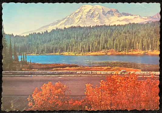 Mount Rainier and Reflection Lake, Rainer National Park, Washington - Ektachrome by Clifford B. Ellis - Vintage Postcard