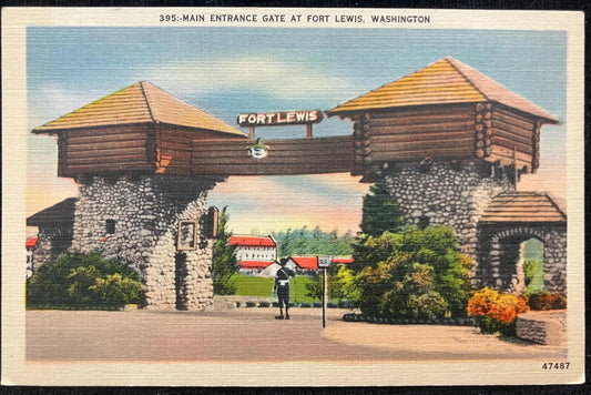 Main Entrance Gate at Fort Lewis, Washington - Vintage Postcard