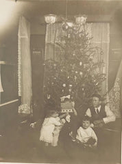 RPPC - Father and Three Children In Front of Christmas Tree 1930s- Real Photo Postcard