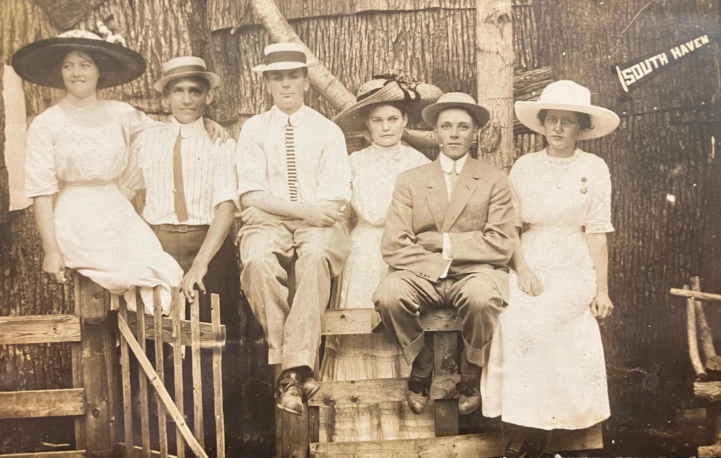 RPPC - Six Friends on Fourth of July 1912, South Haven, Michigan - Taken: July 4, 1912 - Real Photo Postcard