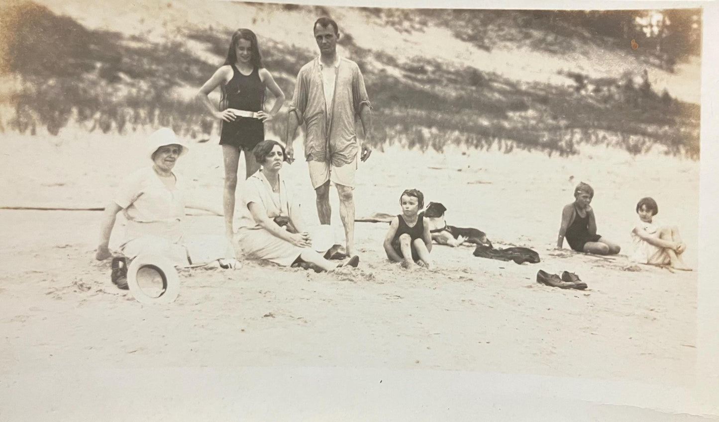 RPPC - Family at the Beach with Dog in the 1920s, Photo found in MIchigan - Real Photo Postcard
