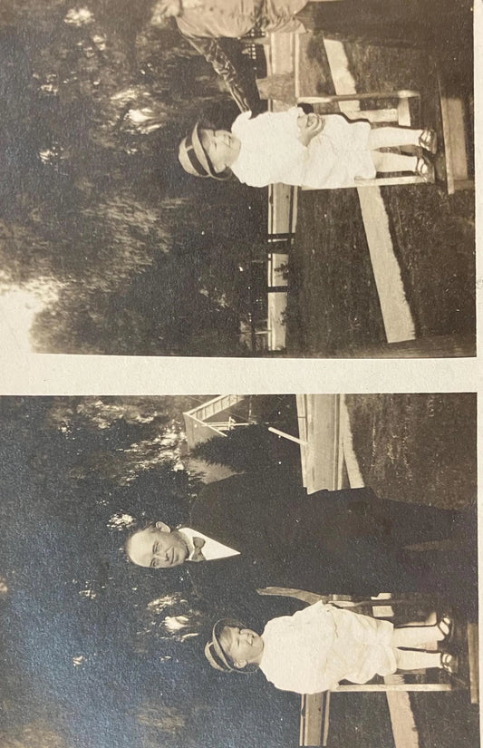 RPPC - Father and Mother with Toddler in Summer White about 1915 - 2 Photos in one, Real Photo postcard