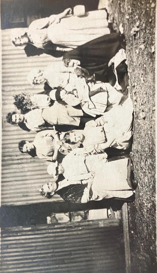 Family Photo -Women and Children Dressed in Victorian Day Wear and Bonnets - Real Photo Postcard