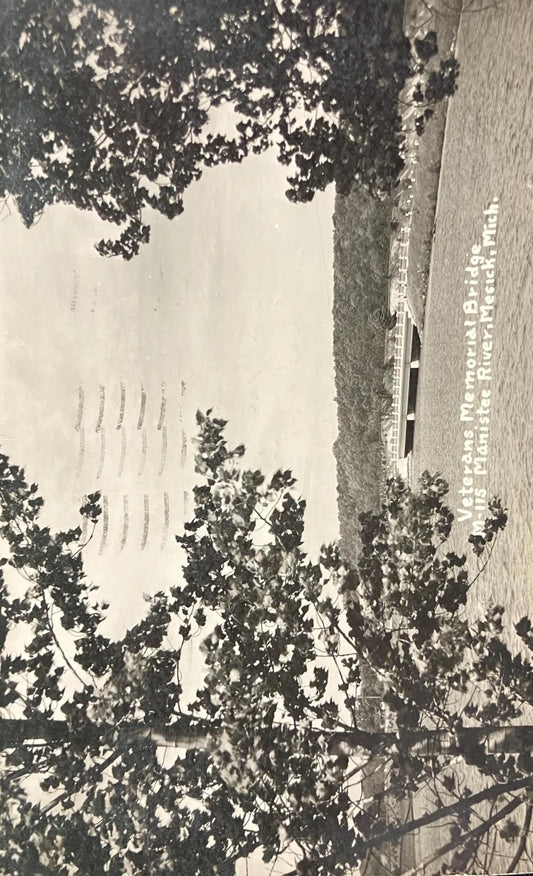 RPPC - Veterans Memorial Bridge - Manistee River, Mesick, Michigan - Vintage Postcard