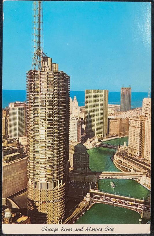 Chicago River and Marina City - Vintage Chicago Postcard