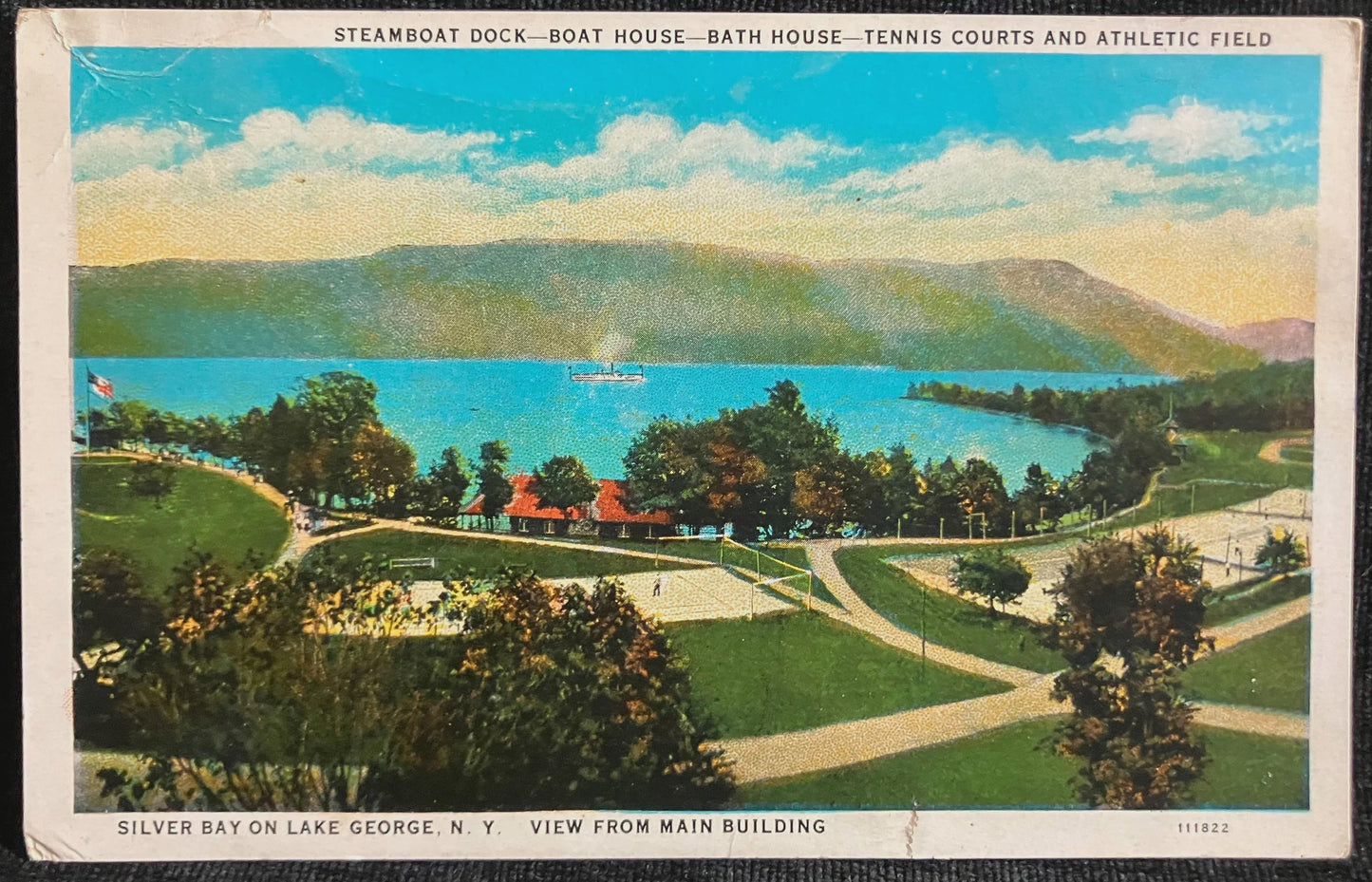 Silver Bay on Lake George, New York - View from Main Building - Vintage Lake Scene Postcard