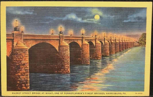Market Street Bridge at Night, One of Pennsylvania’s Finest Bridges, Harrisburg, Pennsylvania - Vintage Postcard