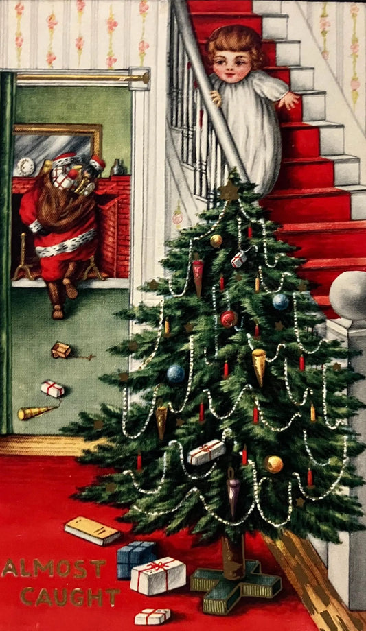 Almost Caught - Embossed  - Vintage Christmas Postcard