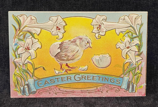 Embossed Chick with Easter Greetings - Vintage Postcard 1915