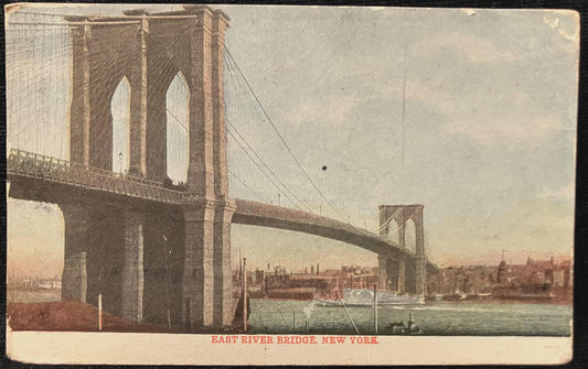 The East River Bridge, New York - Vintage New York City Postcard