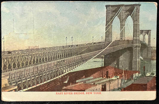 East River Bridge, New York - Vintage Postcard