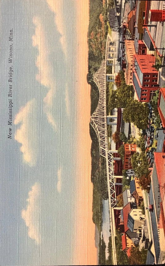 New Mississippi River Bridge, Winona, Minnesota - Photo by Cutlers Studios - Vintage Bridge Postcard