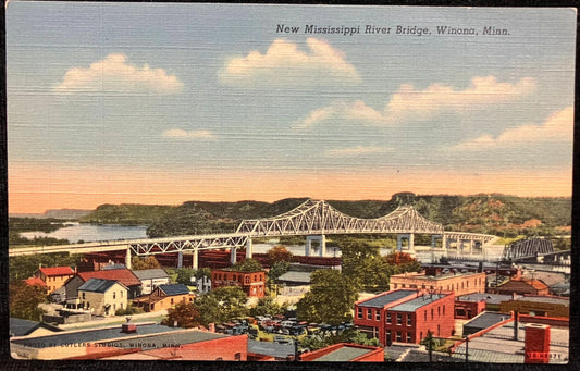 New Mississippi River Bridge, Winona, Minnesota - Photo by Cutlers Studios - Vintage Bridge Postcard