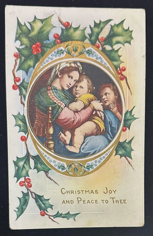 Christmas Joy and Peace to Thee - Vintage Postcard Postcard with Blessed Virgin and Child 1910