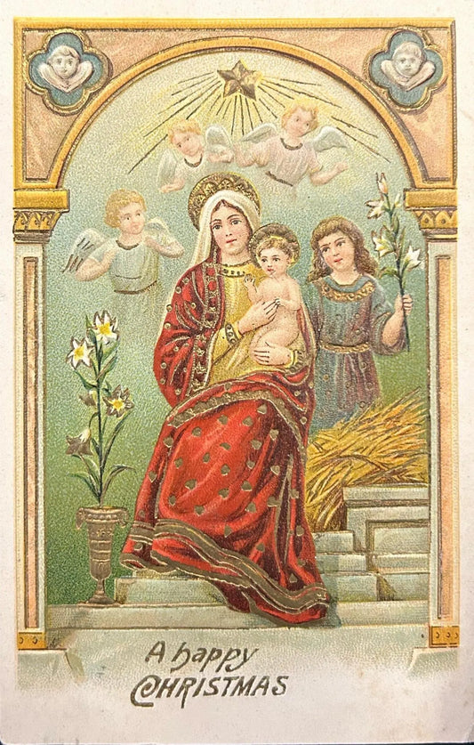 A Happy Christmas - Virgin Mother and Child - Vintage Holiday Postcard