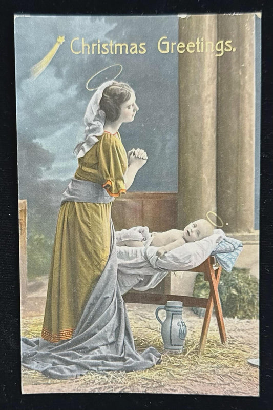 Christmas Greetings - Vintage Postcard - Real Photo Re-inactment