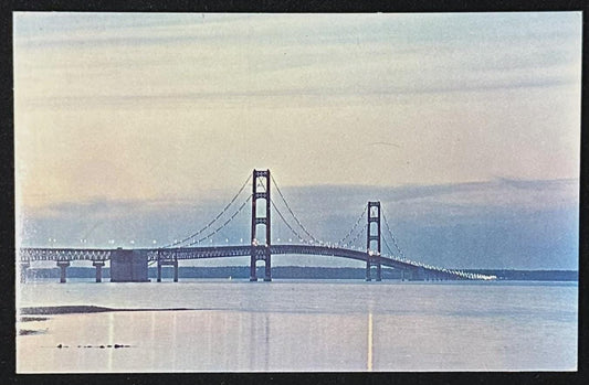 Mackinac Straits Bridge at Twilight, Michigan - Vintage Postcard